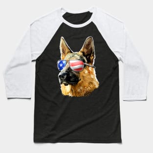 Patriotic German Shepherd American Flag Sunglasses Baseball T-Shirt